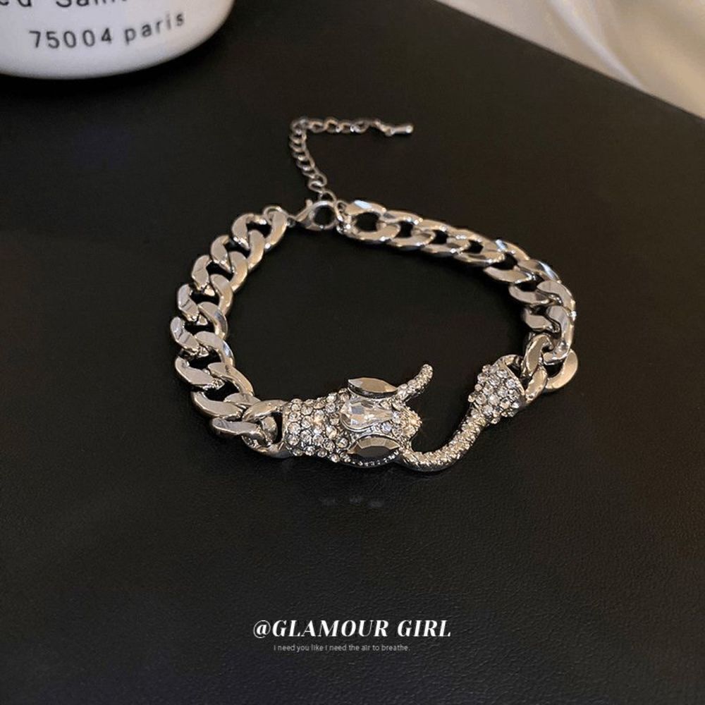 SILVER DIAMOND CUBAN CHAIN SNAKE BRACELET